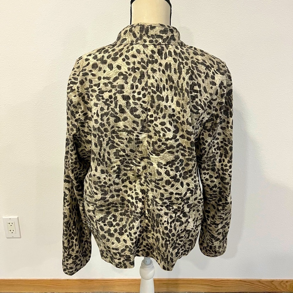 Bamboo Traders Leopard Print Utility Jacket XL Brown Tan Mock Neck Cotton - Picture 4 of 6